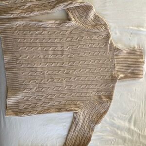 Cable Knit Turtleneck Sweater - Beige